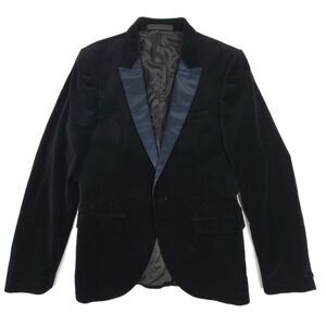 NEW Topman Skinny Velvet Tuxedo Suit Jacket Black Navy Satin Cocktail Formal 38